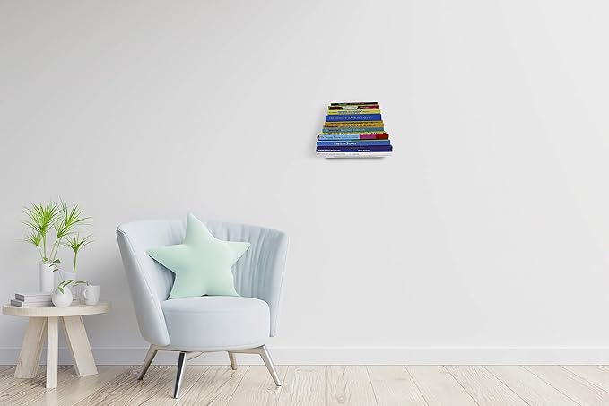 Set of 4 Invisible Floating Bookshelf, Heavy Duty Wall Mounted Book Organizer, Metal Shelves Holder for Books, Large Size (White)