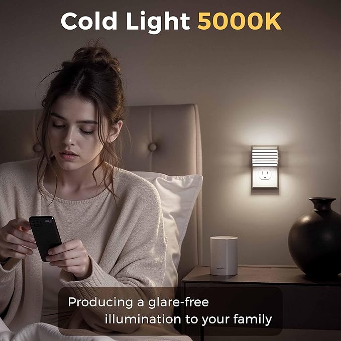 L LOHAS LED Night Lights Plug into Wall, 2 Pack Modern Night Light with Dusk to Dawn Sensor, Dimmable Plug in Night Light, Adjustable Brightness, 5000K White for Bedroom Bathroom Hallway