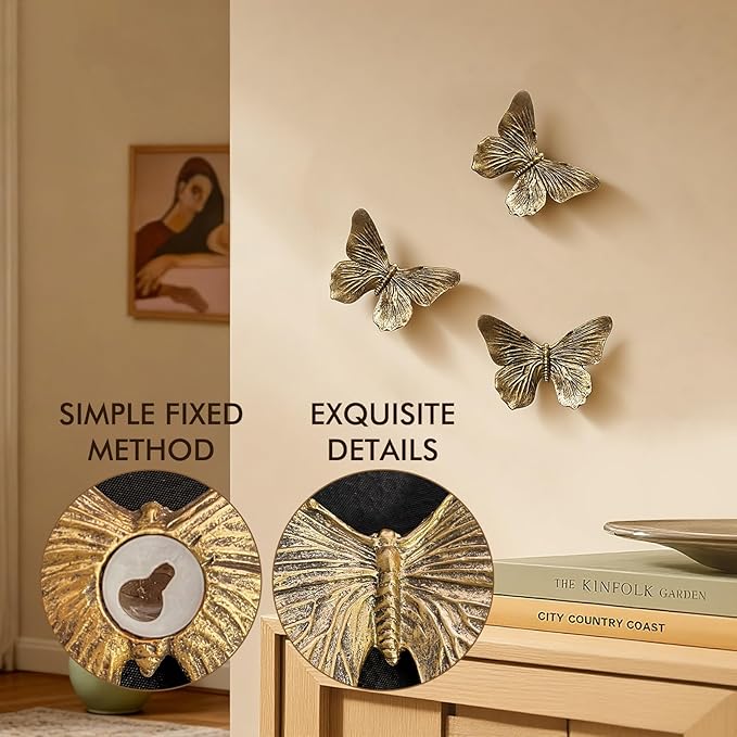 GUSFREUD 3D Butterfly Wall Decor Set – Resin Wall Decorations for Living Room, Bedroom, Garden, Yard, Outdoor and Gallery Walls - Antique Copper - Set of 3