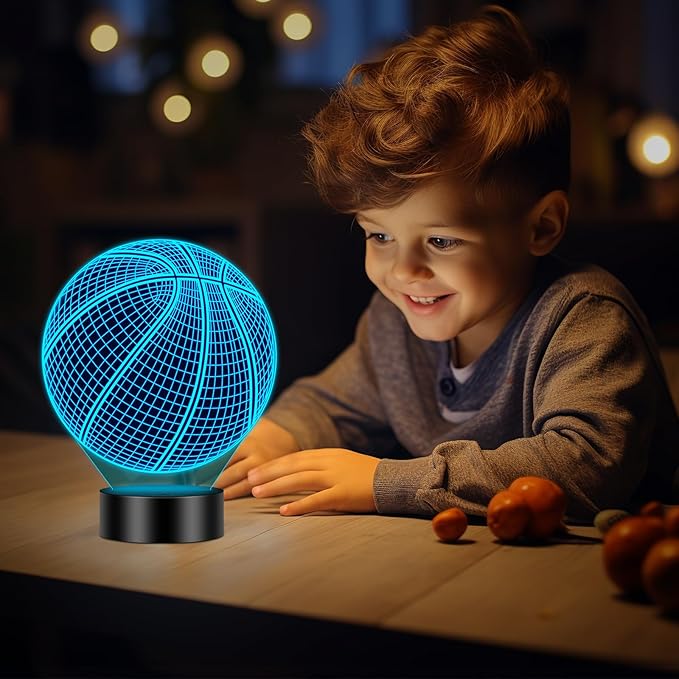 Linkax Basketball Gifts Stocking Stuffers for Teens Boys Girls, Basketball 3D Illusion Night Light Christmas Gifts for Ages 8-13, 5-15 Year Old Boy Birthday Present Room Decor