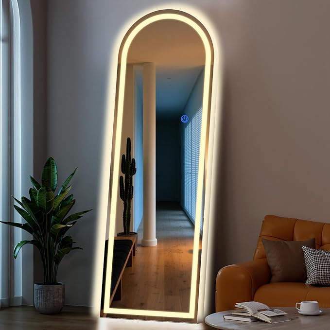 Arch Full Length Standing Mirror with LED Lights, 68"x26" Lighted Mirror with Dimming & 3 Color Lighting, Tall Mirror Full Body for Bedroom, Dressing Room