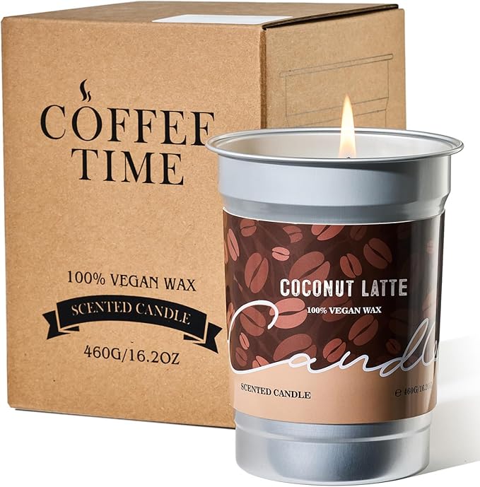 M&SENSE Coconut Latte Scented Candle, Soy Wax 16.2oz 100 Hours Long Lasting Clean Burn, Large Coffee Smelling Kitchen Candles for Home, Non-Toxic Relaxing Aromatherapy Gifts for Women