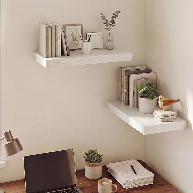 Dreamland 20 Inches Floating Shelves for Wall, 9.3" Deep Long Floating Shelves Set of 2, Large Display & Storage Shelf, Wall Shelf for Bathroom Bedroom Living Room Kitchen Office, White