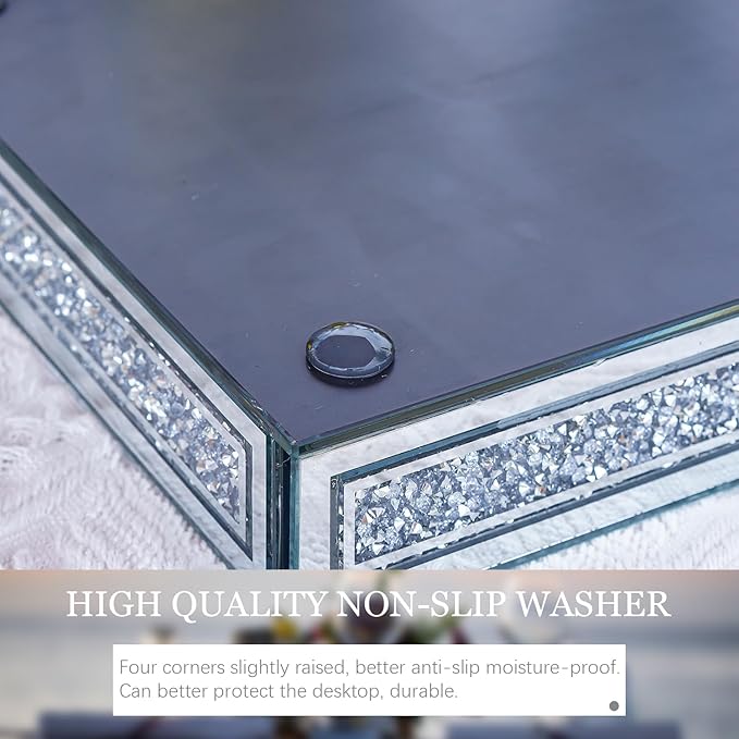 Kanpura Crush Diamond Mirror Perfume Tray, Silver Glass Mirror Trays for Vanity, Jewelry Organizer, Decorative Serving Tray for Christmas Coffee Table Decor(11.5”x7.5”x2”)