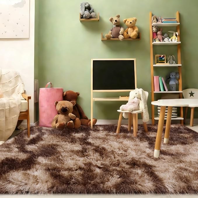 Large 9x12 Area Rug for Living Room, Soft Shag Rugs for Bedroom, Non-Slip Ultra Fluffy Rug,Modern Plush Carpet for Girls Boys Kids Room Dorm,Fuzzy Rug for Home Decor Aesthetic,Tie-dye Coffee