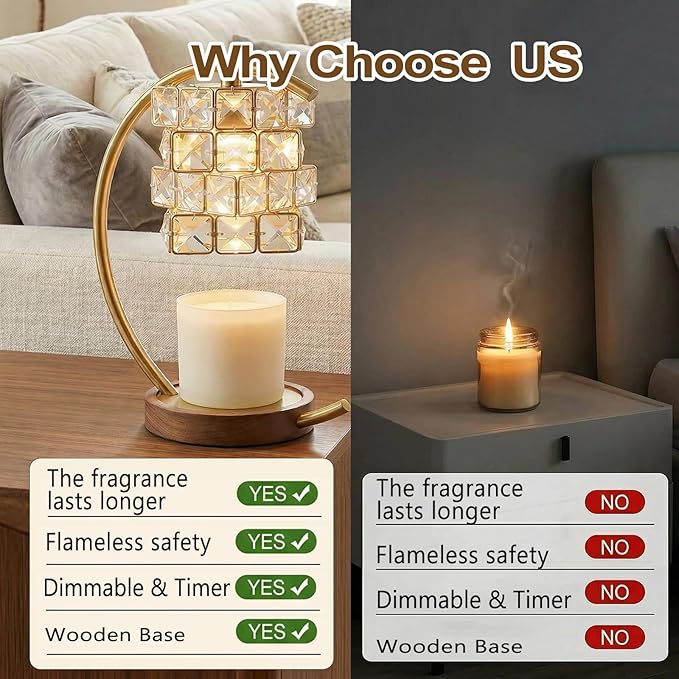 Candle Warmer Lamp with Timer Dimmable, Gifts for Women, House Warming Gifts, Flameless Aromatherapy Wax Warmer, Wax Melt Warmer for Jar Candles with 2 * 50W Bulbs (Crystal Cube Candle Warmer Lamp)