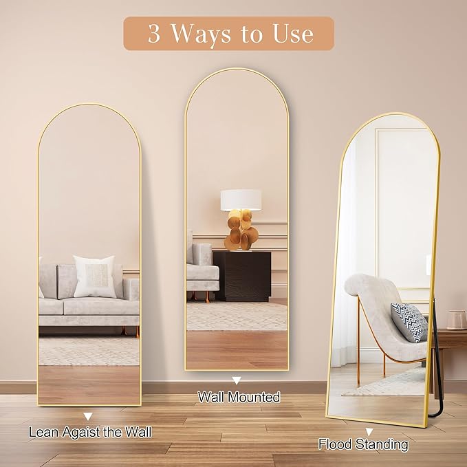 GlasFlength 57"x21" Arched Full Length Floor Mirror, Stand Up Mirror Full Length for Bedroom & Cloakroom, Gold