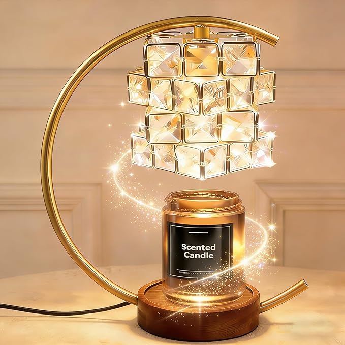 Candle Warmer Lamp with Timer Dimmable, Gifts for Women, House Warming Gifts, Flameless Aromatherapy Wax Warmer, Wax Melt Warmer for Jar Candles with 2 * 50W Bulbs (Crystal Cube Candle Warmer Lamp)