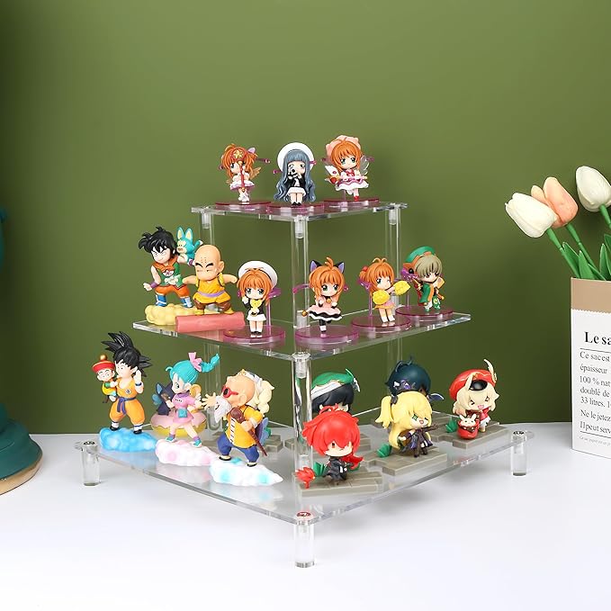 ELEGANTLIFE Acrylic Display Riser Stand – 3 Tier Clear Shelf for Funko POP, Amiibo, Figures, Collectibles, Cupcakes, Perfume, Skincare Organizer