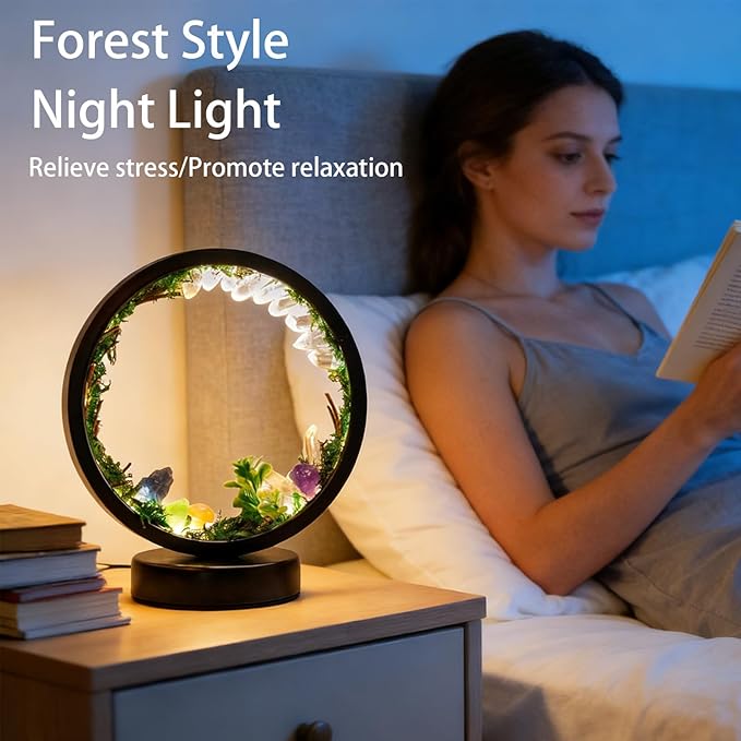Runyangshi Forest Style Bedroom Night Light USB Port 3 Colours Dimming Mode Bedside Lamp Natural Clear Quartz Single Crystal Healing Crystal Night Lamp for Bedroom Office Home Decor Gift