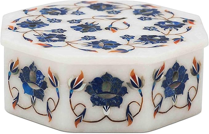 Handmade Trinket Box I White Marble Jewelry Box I Palour Decor Makeup Box I Octagon Jewelry Organizer I Marble Rubber Band Box I 8 x 8 Inches Decorative Box I Marble Multi-use Box