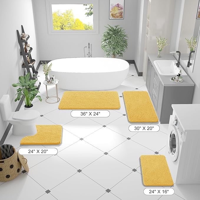 OLANLY Bathroom Runner Rugs 59x20, Extra Soft Absorbent Chenille Bath Rugs, Rubber Backing Quick Dry, Machine Washable Long Bath Mats for Bathroom Floor, Tub and Shower, Home Decor Accessories, Yellow