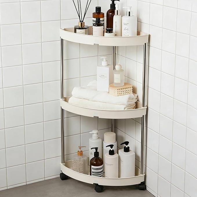 Corner Shelf Organizer for Bathroom, 3-Tier Corner Stand for Small Spaces, Waterproof Storage Shelf for Toilet Paper, Cosmetics, Plants (White)