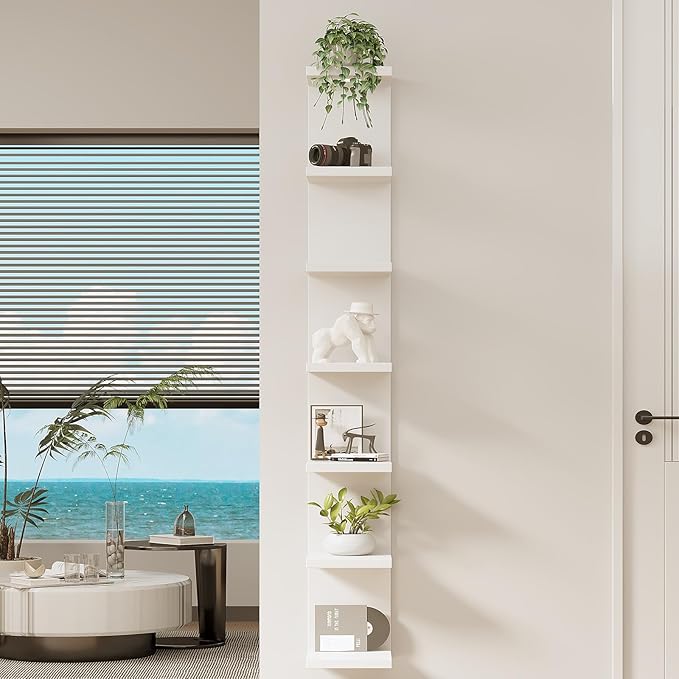 LitaEther Versatile 7 Tier Wall Shelf Unit,White Lack Wall Shelf,Display Floating Shelf with LED Remote Control Light