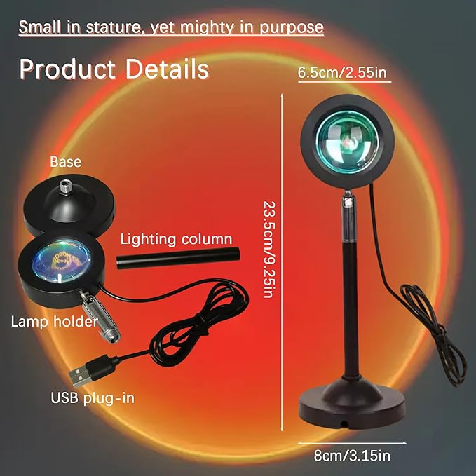Sunset Lamp Projector,180 Degree Rotation Sun Projection Light Led Night Light Floor Lamp with USB Port,Sunset Lamps for Photography Party Bedroom Decor。