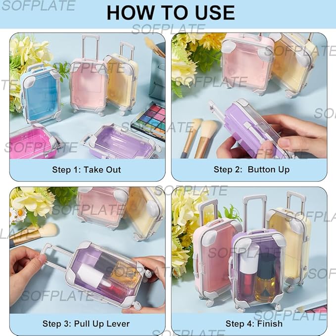 5Pcs 5 Colors Mini Suitcase Gift Box Bulk Empty Eyelash Packaging Boxes Small Colorful Luggage Party Favor ABS Plastic False Lash Storage Organizer for Eyelash Candy Makeup Travel Tool Women