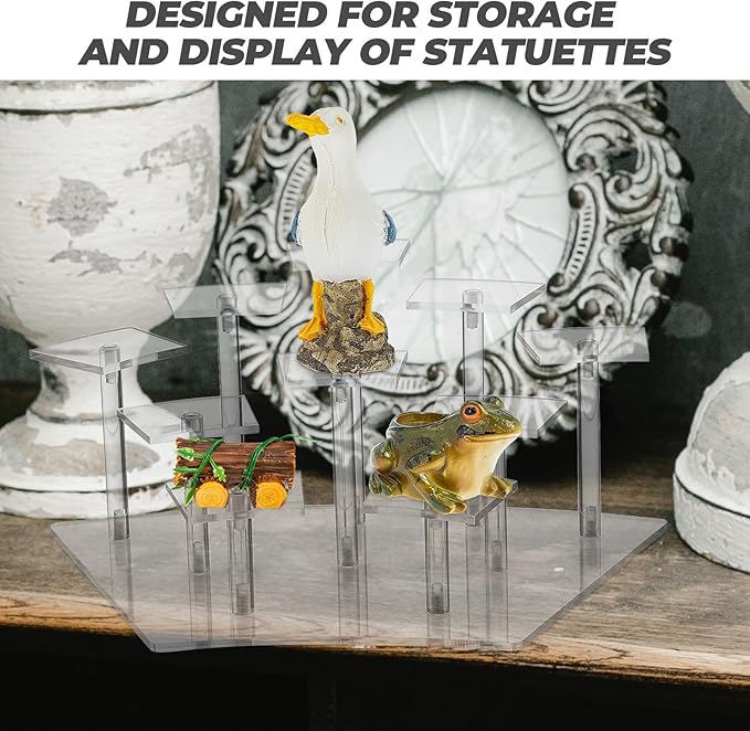 Multi-layer Acrylic Display Rack with 10 Curved Slots, Doll Rack and Handicrafts Storage Shelf for Collectibles and Makeup Organizer