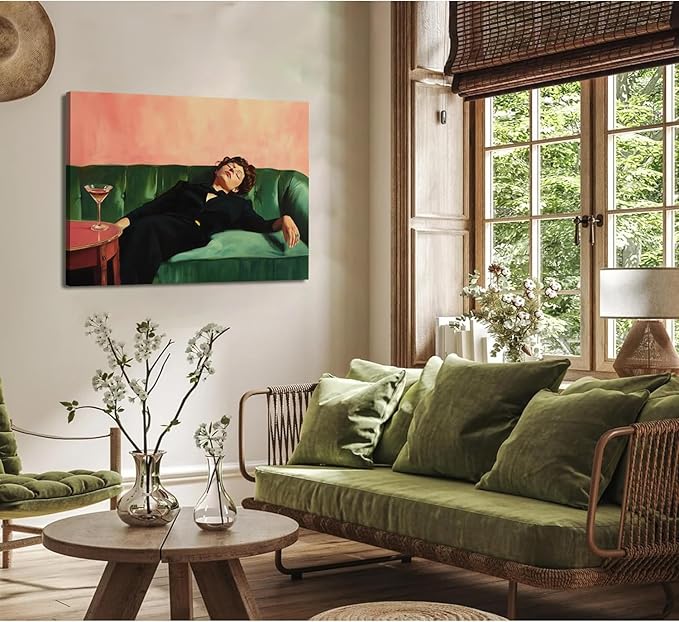 Vintage Woman Wall Art Funky Victorian Lady Lying on Couch Canvas Prints Moody Painting Poster Eclectic Aesthetic Wall Decor Picture Home Decor for Girly Bedroom Living Room 12X16Inch Framed