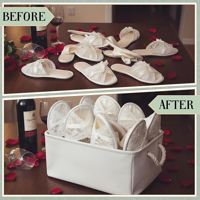 AceOrbit Wedding Basket with Handle "treat for Your Dancing Feet" Table Sign Linen Fabric Rectangular Storage Basket Bin for Organizing Wedding Slippers Bridal Shower Flip Flops Dancing Shoes