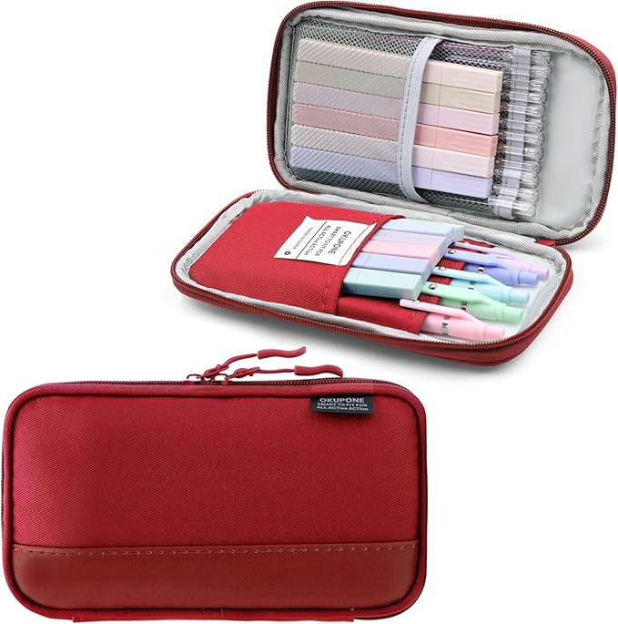Big Capacity Pen Case Large Storage Pen Pouch Aesthetic, Office Pen Box Marker Case Simple Sturdy Multifunctional Bag Organizer for Man Women(Red)