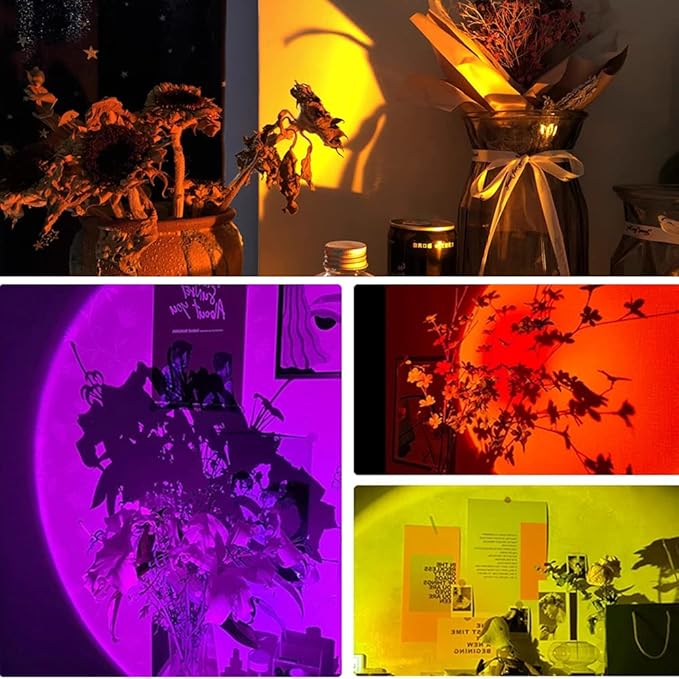 Sunset Lamp Projector Rainbow Projection Lamp Romantic Led Sunset Projection Light for Party Photo Vlog Background Bedroom (16 Colors)