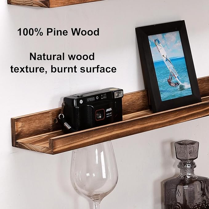 AZSKY 24 Inch Floating Shelves Set of 3 - Rustic Wood Picture Ledge Shelf for Home Storage Decor - Nursery Book Shelves, Wall Mounted Kids Bookshelf for Living Room, Bedroom, Photos & Vinyl Records