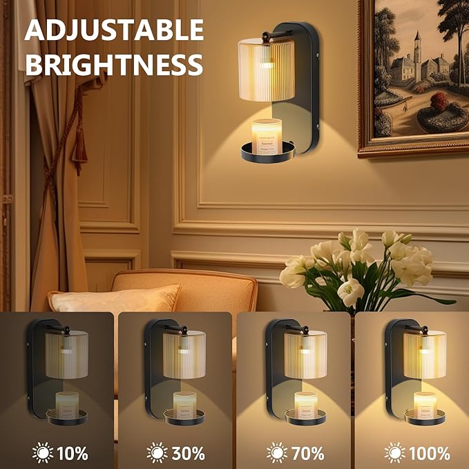 Wall Mounted Candle Warmer Lamp with Remote Control, Timer & Dimmer, Flameless Wax Melt Warmer for Jar Candles, Metal Wall Sconce for Home Fragrance & Decorative Lighting