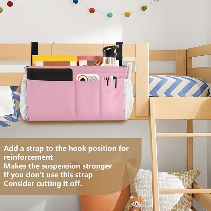 Rose Red Bedside Caddy Storage Bag Bedside Organizer for Dorm Room Top Bunk Bed Hanging Storage Organizer 6 Pockets with Hooks for Book Glasses Phone Holder
