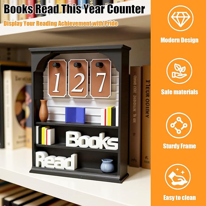 Books Read This Year Counter, Books Read Tracker for Reading Goal, Bookend Decor Book Accessories for Reader, Librarian and Teacher Reading Challenge Display