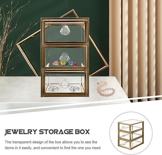 BESPORTBLE Jewelry Organizer Box Transparent Glass Storage Case Compact Makeup and Household Container Dustproof Design for Small Accessories