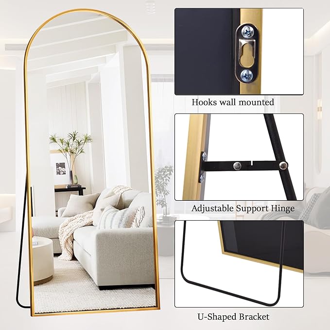 Rowjut Large 71"x30" Arched Full Length Mirror, Gold Mirrors Full Length Floor Mirror Standing for Bedroom, Living Room, Wall Mounted & Full Body Mirror Hanging or Leaning(Gold)