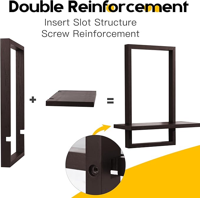 PHOENANCEE Square Floating Shelves,Wall Plants Holder,Bathroom Wall Decor,Framed Decorative Shelf Black,Modern Chic Set of 2 for Living Room Bedroom Home Office,Soild Wood,L+S(Walnut