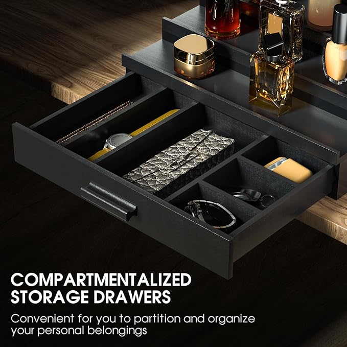Sephyroth Cologne Organizer for Men 4 Tier of Elevated Cologne Display Shelf with Drawer Storage Perfume Organization and Storage Display Risers,Great Gift for Man(4Tier-Black)