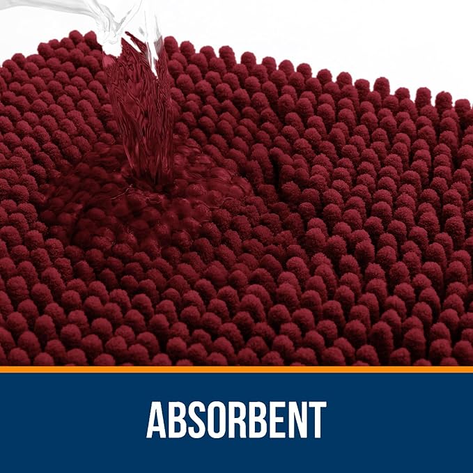 OLANLY Large Bathroom Rugs 70x46, Extra Soft Absorbent Chenille Bath Rugs, Rubber Backing Quick Dry, Machine Washable Bath Mats for Bathroom Floor, Tub and Shower, Home Decor Accessories, Burgundy
