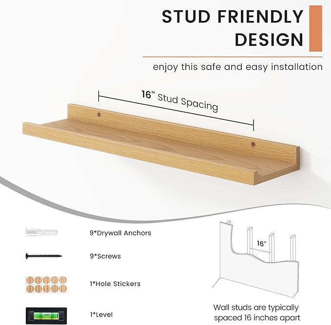 FLYJOE Floating Picture Ledge Shelves for Wall Set of 4, 24 Inch Wall Shelves with Lip Long Large Nursery Book Shelf for Toys Storage Kids Bookshelf Wall Mounted Living Room Bedroom Decor Frames