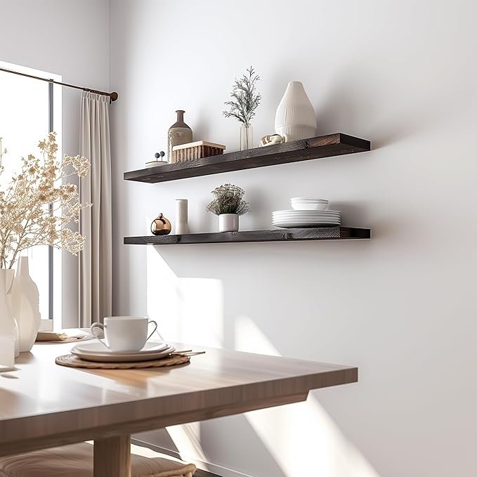 GXYAWPJ 48 Inch Floating Shelves for Wall Rustic Brown Wood Wall Shelves for Bedroom Set of 4