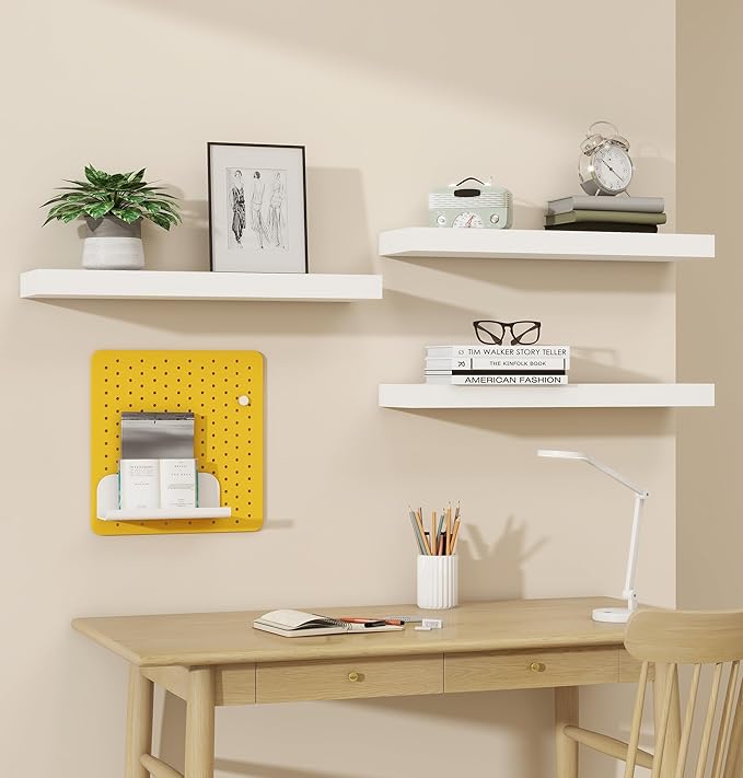 Vervida® White Floating Shelves for Wall, 24" Rustic Wood Deep Wall Mounted Shelves with Invisible Brackets for Decor & Storage, Floating Shelf for Living Room, Bathroom (Set of 3)