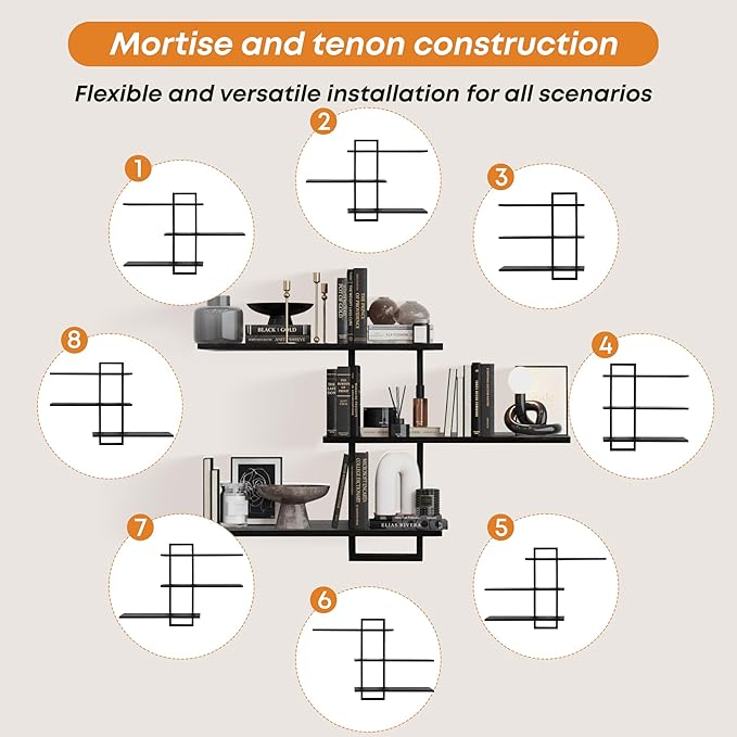 PHOENANCEE 3 Tier Wall Shelves,Decorative Floating Shelf for Wall,Plants Photo Shelf Storage Display Shelving Wood for Living Room Bedroom Kitchen Home Office Decor,Modern,Large,22 Inch(Black)