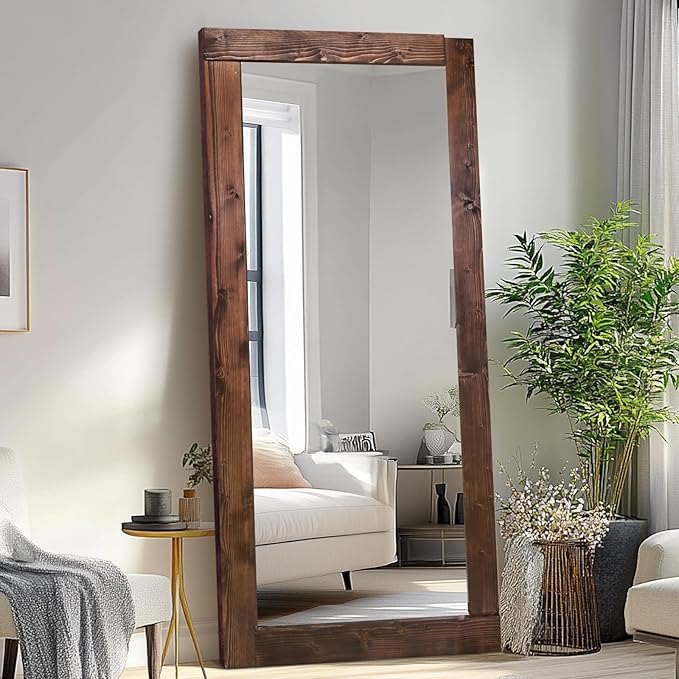 Full Length Mirror 71"x32" – Solid Wood Frame, HD Tempered Glass, Wall Mounted & Leaning, Rustic Modern Decor for Bedroom, Living Room, Entryway, Brown