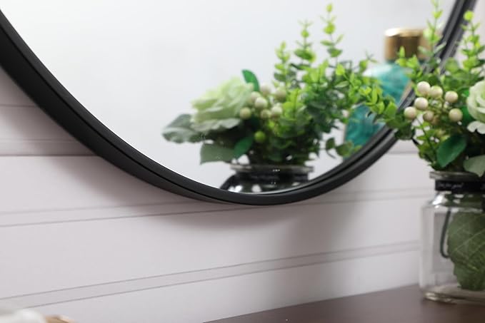Focus 39x39 Round Wall Mirror, for Bathroom Bedroom Entryway, Black