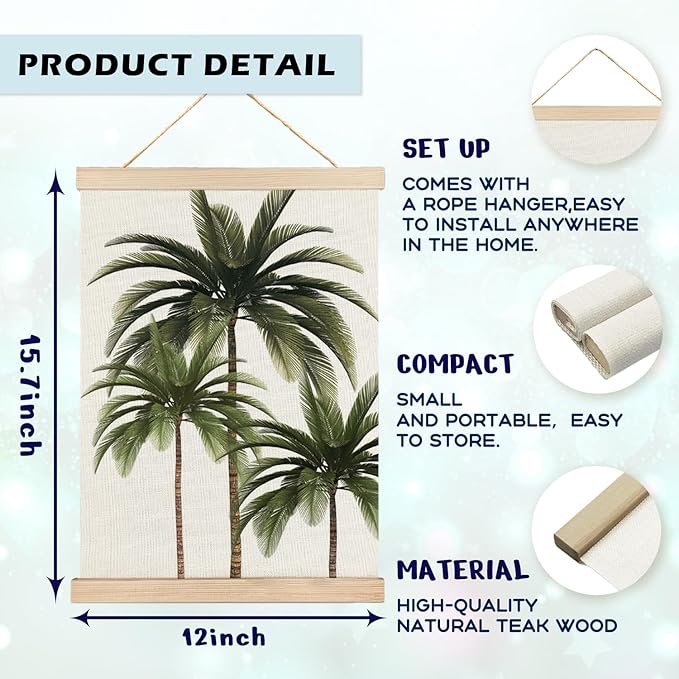 RYYCDOI Palm Tree Wall Art, Tropical Palm Tree Beach Poster, Coastal Tropical Wall Decor, Beachy Wall Decor for Home Bedroom Living Room, 12x16 Inches Set of 2