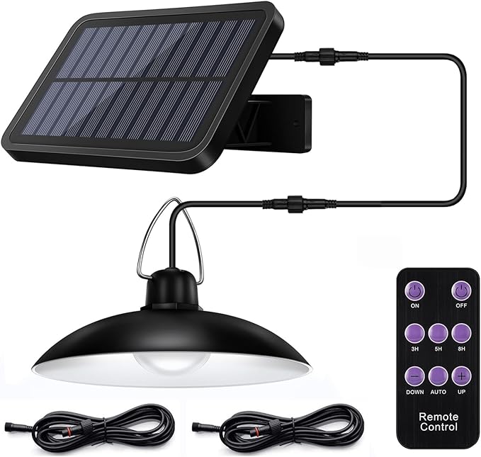 ABZXT Solar Pendant Lights Upgraded Bulb Lights IP65 Waterproof Dusk to Dawn Auto Lamp with Remote Controller for Outdoor Shed Barn Chicken Coop Bullpen Pig Pen Stables Tents etc(Single Lamp)