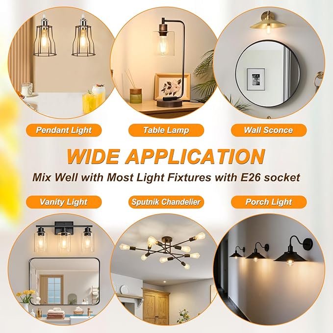 Ascher 12-Pack Vintage LED Edison Light Bulb 60W Equivalent, Decorative Antique Filament Light Bulbs with 80+ CRI, Warm White 2700K, 700 Lumens, E26 Base, Non-Dimmable