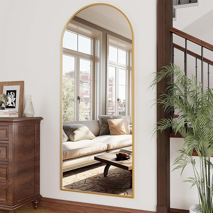 Rowjut Floor Full Length Mirror, Arched Mirrors Full Length 81"x41" Freestanding Large/with Aluminum Frame & Wall Mounted & Hanging or Leaning & Full Body Mirror for Bedroom, (Gold)