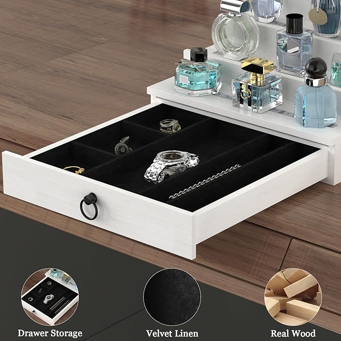 LED Lighted Cologne Organizer for Men, 4 Tier Wood Perfume Organizer with Velvet Lined Drawer, Multi Lighting Modes Perfume Display Holder with Remote Control, Cologne Shelf Stand, Nice Gift for Men