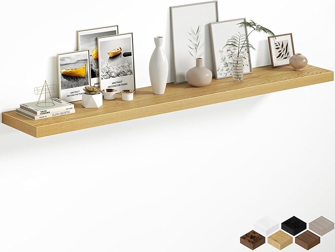 Fun Memories 66 Inch Floating Shelves, 12 Inch Deep Wall Shelf for Fireplace Mantel, Oak Deep Storage Shelves for Home & Office, Long Floating Shelf with Invisible Bracket, Set of 1