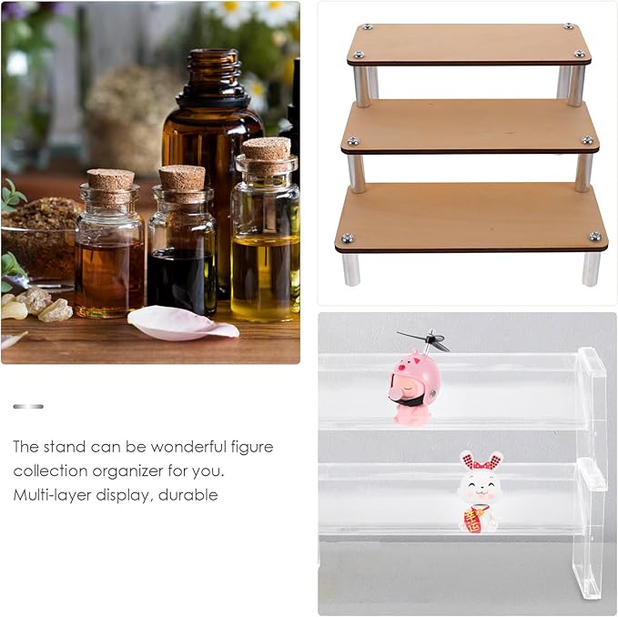 Garneck Wooden Tiered Display Stand Cosmetic Organizer Shelf for Makeup Holder and Collectible Figures Stable Desktop Riser Shelf for Dressing Table Home and Retail Use