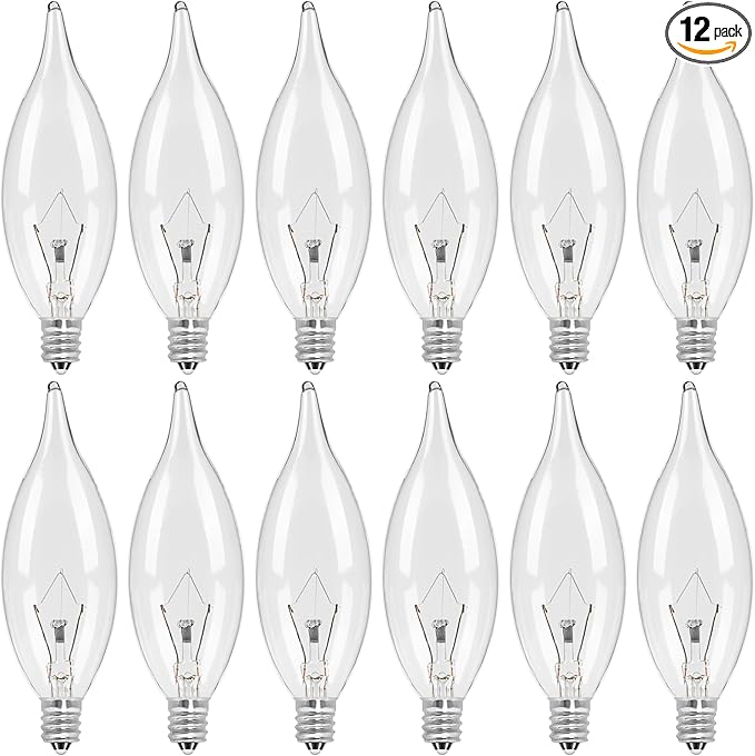 COLWATT 12-Pack E12 Candle Light Bulbs 25W Warm White 2500K, 240 Lumen Dimmable Chandelier Light Bulbs for Ceiling Fan, Pendants or Outdoor, CA10 Clear Candelabra Base Bulbs
