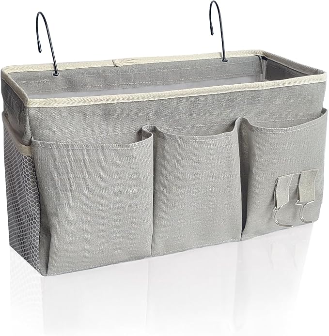 Bedside Caddy/Hanging basket Storage Organizer Bag for Bunk and Hospital Beds,College Dorm Bed，Can be Placed Glasses Books Mobile Phones (Grey 1)