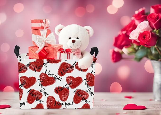 NTAOHAMPER Mothers Day Gifts Love Heart Fabric Storage Basket Empty with Handles, Books Box, Baby Shower Baptism Lovely Storage24L(Love Heart)